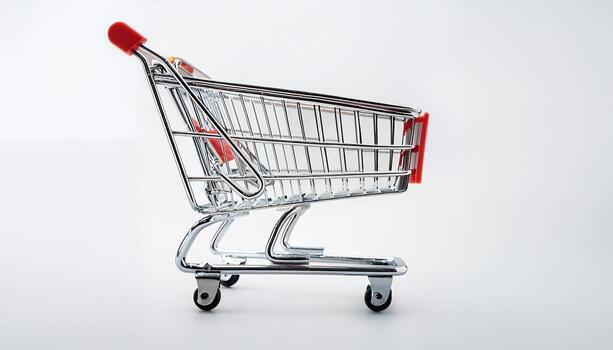Empty Shopping Cart on White Background A Symbol of Consumerism and Retail photo