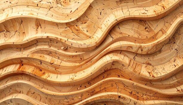 Realistic cork oak cambium waves tan tones left copy area wallpaper background representing natural bark pattern detail suitable for rustic design photo