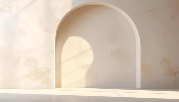 Soft archway curve against plain plaster wall roomy negative wallpaper background representing architectural surface suitable for modern minimal design photo