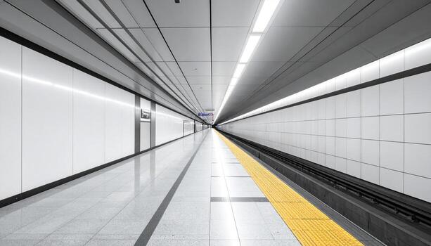Neutral subway platform wall with safety line wide blank wallpaper background representing urban structure detail suitable for modern minimal design photo