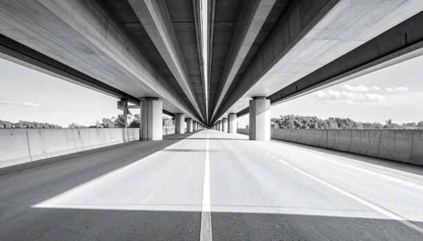 Overpass concrete underside repeating beams central blank wallpaper background representing architectural structure detail suitable for modern design photo