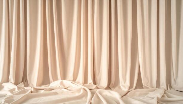 Soft fabric curtain wall with vertical folds tonal wallpaper background representing textile surface suitable for interior minimal design photo