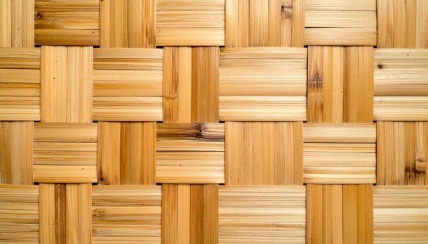 Bamboo parquet squares repeating natural straw tone wallpaper background representing interior material texture suitable for minimal architectural design photo