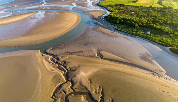 Broad back barrier marsh at low tide silt textures from above wallpaper background representing coastal wetland pattern suitable for calm natural design photo