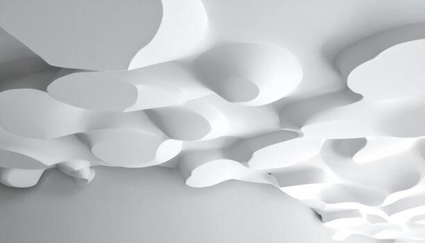 Acoustic ceiling clouds floating forms on neutral background wallpaper representing interior acoustic design suitable for modern architecture branding photo