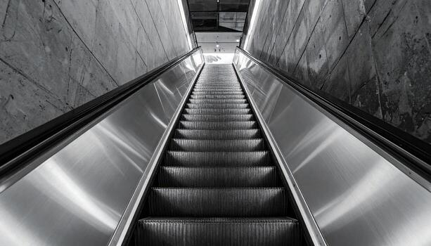 Escalator step grooves and riser lines graphite tones top banner wallpaper representing architectural detail suitable for modern minimal design photo