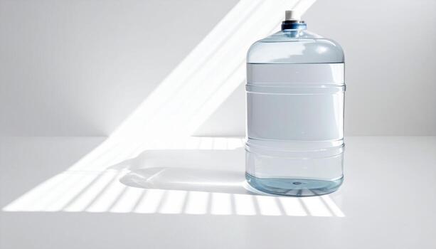 Gentle caustic bands from plain water tank on white floor open copy strip wallpaper background representing light pattern detail suitable for clean minimal design photo