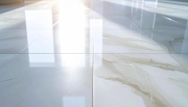 Neutral ceramic floor with slight specular bloom ample empty space wallpaper background representing interior surface suitable for clean modern design photo