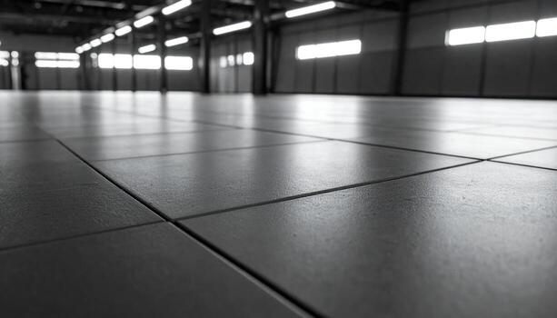 Plain rubber floor tiles wide expanse subtle joint grid wallpaper background representing interior surface suitable for modern minimal design photo