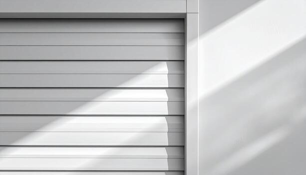 Rolling shutter corrugations in soft gray subtle shadows generous copy space wallpaper background representing industrial facade pattern suitable for modern design photo
