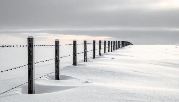 Snow fence slats marching across drift plain muted palette wallpaper background representing winter barrier pattern suitable for calm natural design and outdoor branding photo