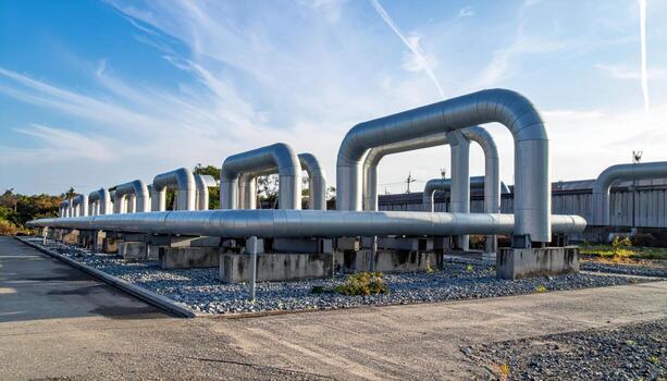 Substation busbars geometry from safe distance clean composition wallpaper background representing energy infrastructure suitable for modern industrial design photo