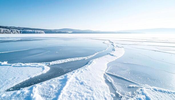 Sublimation patterns on lake ice minimalist whites clean text zone wallpaper background representing winter texture graphic suitable for calm natural design photo
