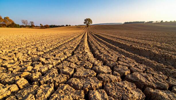 Fallow field cracked silt after light bake earthy tones uniform space wallpaper background representing soil surface pattern suitable for natural editorial design photo