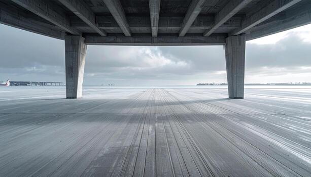 Large concrete apron with feathered broom finish mid grey emptiness representing industrial surface plane suitable for clean architectural and editorial design photo