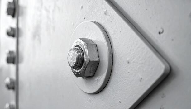 Rivet nut flare detail on sheet panel industrial gray palette representing fastening hardware suitable for manufacturing product and editorial design photo