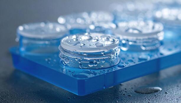 pcr tubo tira tapas con bisagras abierto con condensación rosario estéril estudio macro representando laboratorio flujo de trabajo detalle adecuado para limpiar científico producto diseño foto