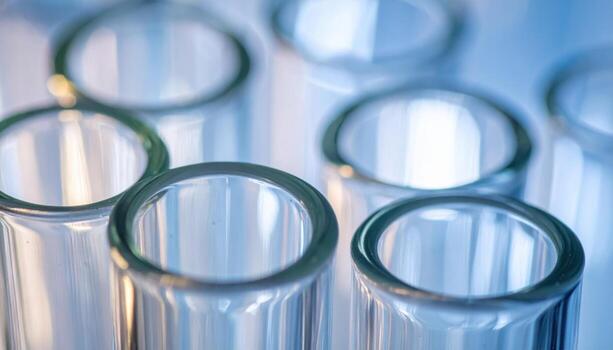 Macro of glass capillary tubes bundled with refractive edges brand free representing clinical lab component suitable for scientific product and editorial design photo