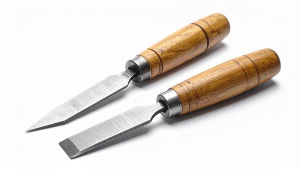 Bradawl tip and wooden handle junction isolated on white background clean studio macro with copy space for woodworking tool catalog and diy layout photo