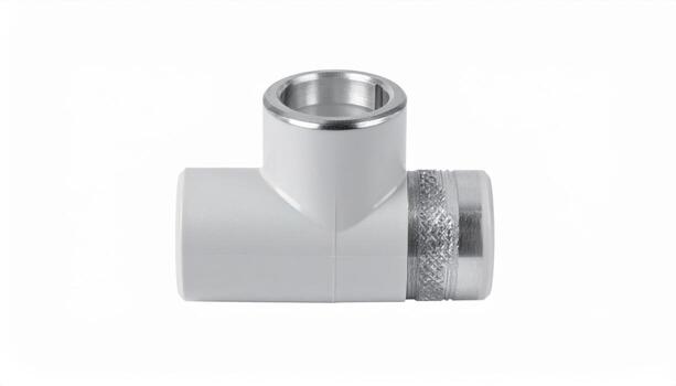 Pvc pipe deburring chamfer tool mouth isolated white background clean studio macro with copy space for plumbing repair product catalog and diy layout photo