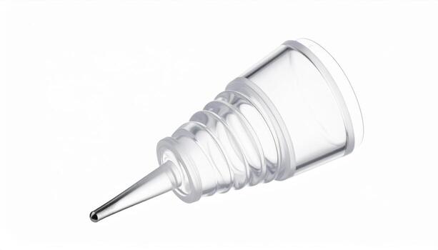 Static mixing nozzle for two part adhesive clear helix visible isolated white background clean studio macro product for repair and construction photo