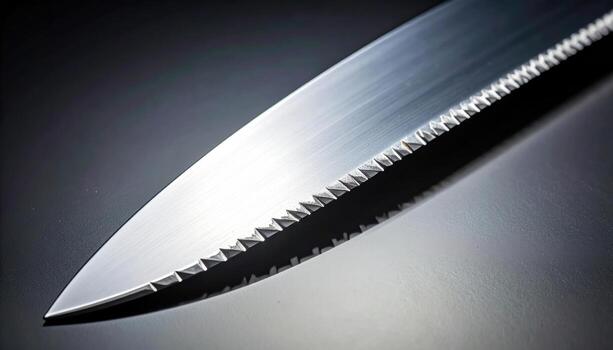 Bench scraper beveled edge catching light close up minimal chrome kitchen tool clean studio background with copy space for baking product mockup and culinary branding photo