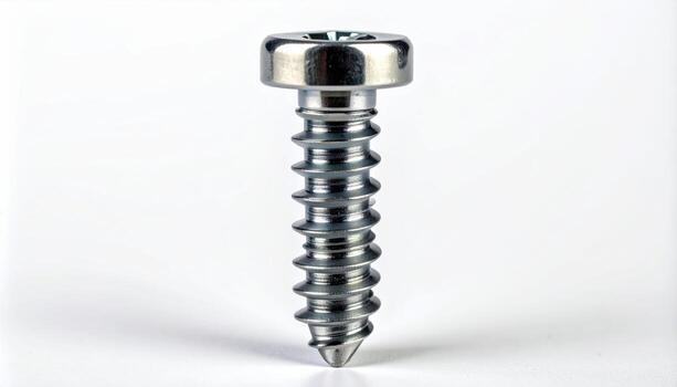 Star security screw with center pin standing upright isolated white background clean steel finish close up minimal product image with copy space for banner and catalog photo