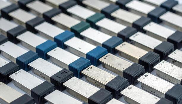 Automotive blade fuses assorted amperage with blank tops arranged in a fan shape clean studio product scene with copy space for repair and auto parts layout photo