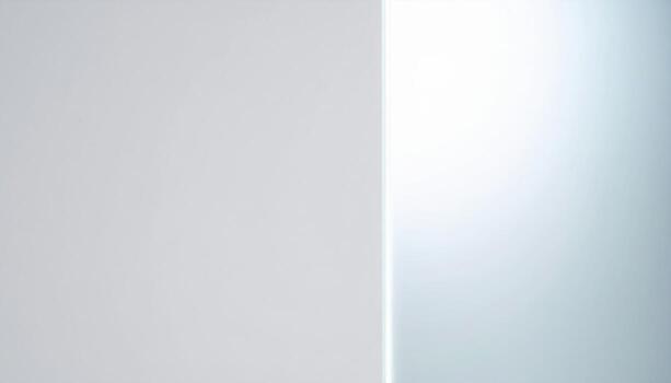 Frosted glass partition edge glow on matte wall with calm whites and an upper copy zone neutral interior background for banner template and workplace design photo