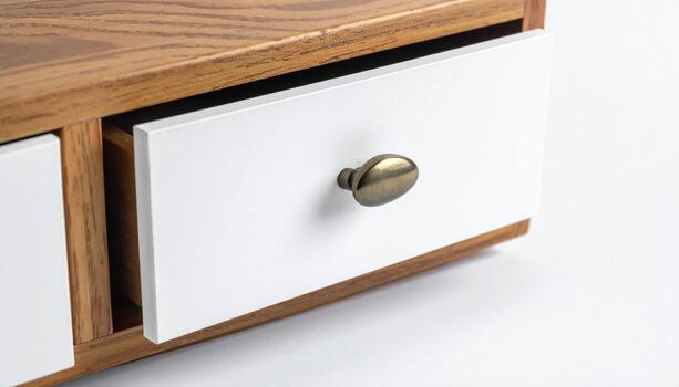 macro cajón etiqueta marco aislado en blanco limpiar estudio hardware paquete con Copiar espacio para mueble catalogar almacenamiento marca y producto listado foto