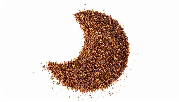 Teff grains scattered in a neat crescent isolated on white clean studio macro food packshot with copy space for recipe and ecommerce listing photo