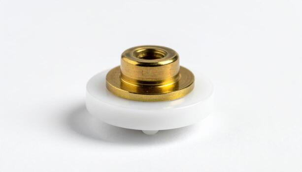 piezoeléctrico zumbador Dto demostración cerámico y latón capas aislado en blanco limpiar estudio macro con Copiar espacio para electrónica reparar fabricante equipo y producto listado foto