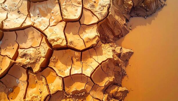 seco barro polígonos desde encima en calentar tierra tonos con Derecha lado Copiar campo geográfico mínimo textura antecedentes foto