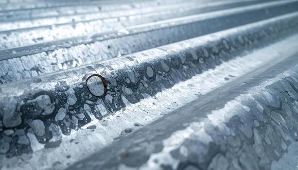 Galvanized zinc spangle pattern close up cool industrial tone with top copy area minimal metal background photo