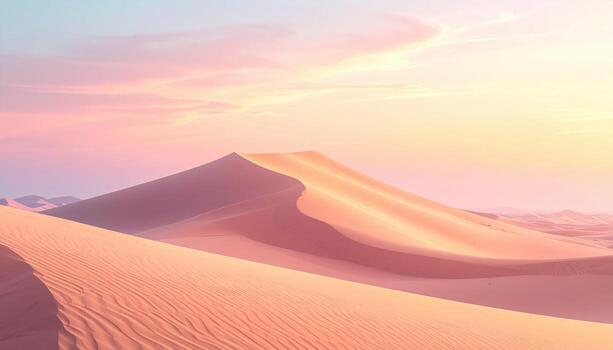 Hazy desert sky over a dune crest pastel sand gradient lower right empty corner ultra minimal scene photo