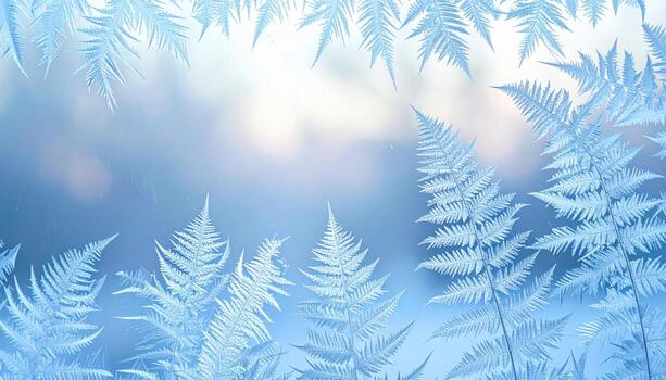 Mañana escarcha en ventana con sutil helecho patrones en frio azul ligero Superior izquierda Copiar campo invierno editorial calma foto