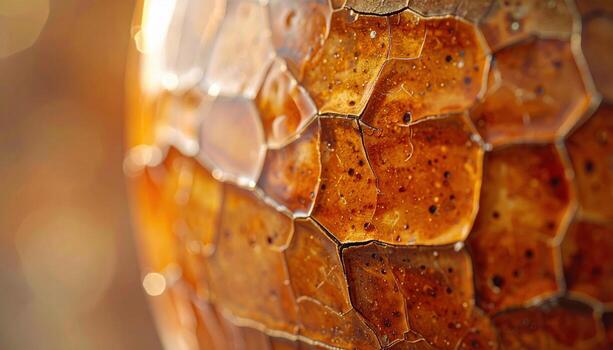 Ceramic glaze crazing hairline network in warm neutrals with right side copy space refined craft texture background photo