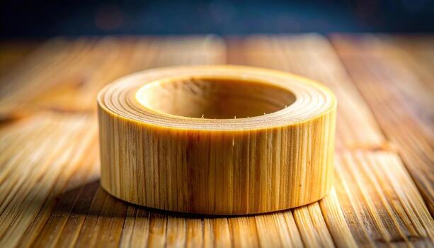 Natural cane end grain bamboo clean cross section subtle rings with right side copy space neutral material background photo