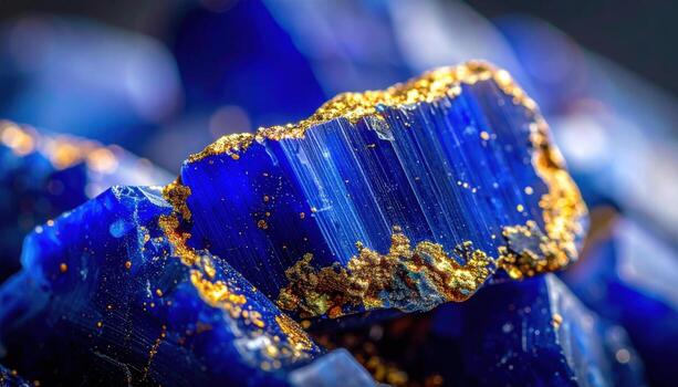 Lapis lazuli with small pyrite flecks rich ultramarine central copy field representing gemstone surface suitable for jewelry decor and luxury branding photo
