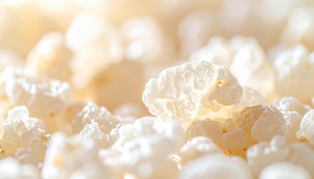 Puffed rice clusters forming gentle texture warm whites central copy space representing food styling suitable for culinary branding and packaging photo