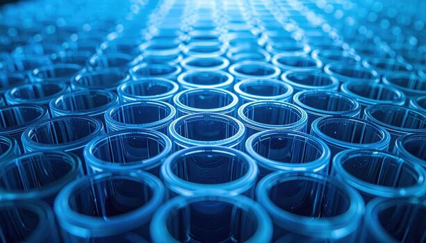 Micropipette tip rack empty sockets grid cyan tint top copy representing clinical lab order suitable for biotech medical and research visuals photo