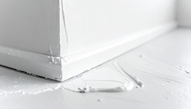 Fresh skim coated corner with trowel marks subtle sheen and left side copy area representing plaster finish suitable for architecture interiors branding and product backdrops photo