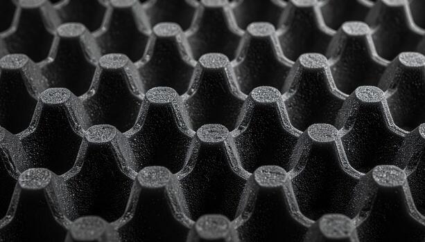 Egg crate acoustic foam repeating cells matte charcoal central copy area representing sound absorption texture suitable for audio technology architecture and design photo