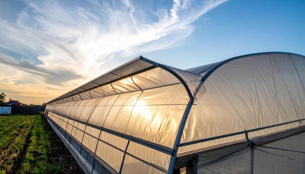 ETFE cushion roof translucency with soft sky tone clean lines and lower copy field representing lightweight canopy suitable for architecture branding and modern design photo