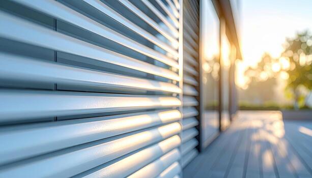 Louver facade graded light stripes cool modern tone with central copy space representing architectural shading suitable for architecture branding and product backdrops photo