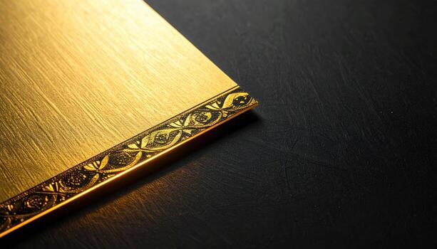Foil stamped edge glow on matte cardstock no text visible elegant highlight left copy area representing premium print finish suitable for branding stationery and product mockups photo
