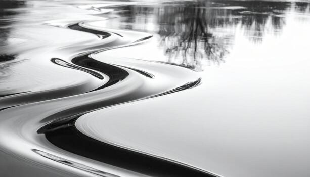 River eddy slicks drawing s curves on a glassy surface right side copy representing water flow texture suitable for travel education branding and design photo