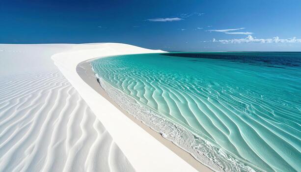Submerged dune lines under shallow lagoon water teal gradient right side copy representing underwater sand pattern suitable for travel editorial wellness and design photo