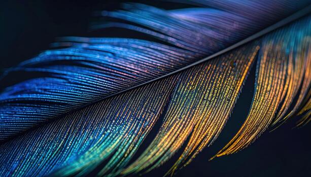 Feather barbules with soft iridescence on dark field central copy area representing avian micro texture suitable for nature science and elegant design photo