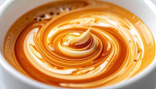 Espresso crema marbling in warm caramel tones central copy field representing coffee texture suitable for cafe branding menu and beverage design photo